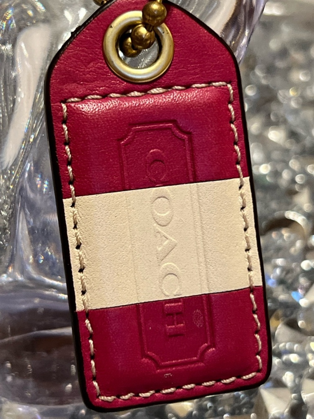 Coach heritage Pink and Cream Leather Tag Key Fob - Picture 5 of 6